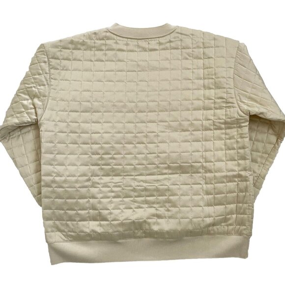 LUNYA Quilted Silk Sweatshirt In Swan White M Crew Neck Pullover Chest Pocket - Picture 3 of 5
